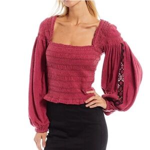 Free People Rose Hypnotic Maggie Square-Neck Balloon Sleeve Top NWT, size XS